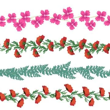Chamomile horizontal border seamless pattern. Floral seamless border Stock Illustration