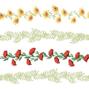 Chamomile horizontal border seamless pattern. Floral seamless border イラスト素材