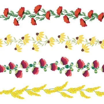 Chamomile horizontal border seamless pattern. Floral seamless border Illustrazione stock