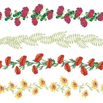 Chamomile horizontal border seamless pattern. Floral seamless border Stock Illustration