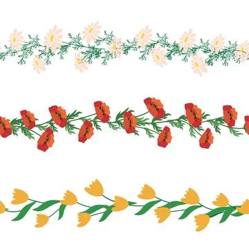 Chamomile horizontal border seamless pattern. Floral seamless border イラスト素材