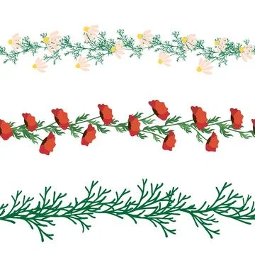 Chamomile horizontal border seamless pattern. Floral seamless border Stockillustratie