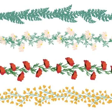 Chamomile horizontal border seamless pattern. Floral seamless border Illustrazione stock