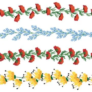 Chamomile horizontal border seamless pattern. Floral seamless border Stock Illustration