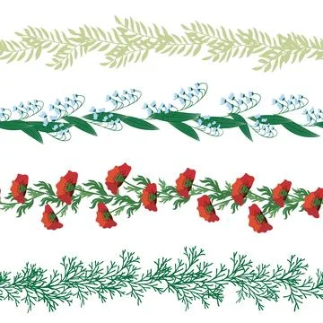 Chamomile horizontal border seamless pattern. Floral seamless border Stock Illustration