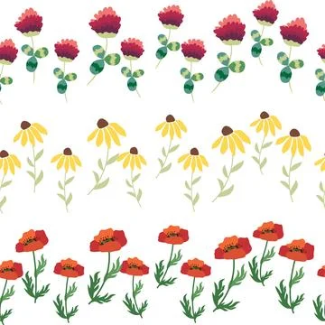 Chamomile horizontal border seamless pattern. Floral seamless border Stock Illustration