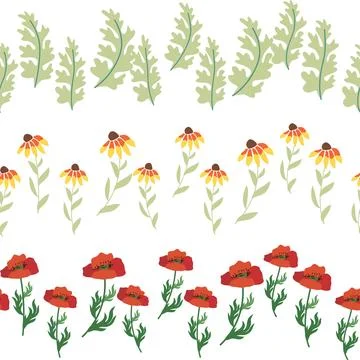 Chamomile horizontal border seamless pattern. Floral seamless border Illustrazione stock