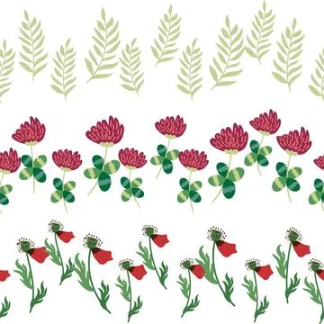 Chamomile horizontal border seamless pattern. Floral seamless border Stock Illustration