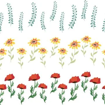 Chamomile horizontal border seamless pattern. Floral seamless border Stock Illustration