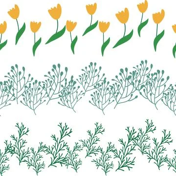 Chamomile horizontal border seamless pattern. Floral seamless border 스톡 일러스트