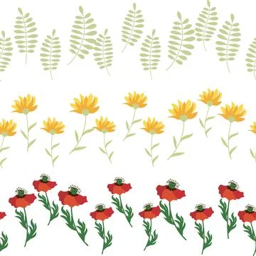 Chamomile horizontal border seamless pattern. Floral seamless border イラスト素材