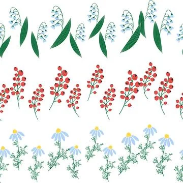 Chamomile horizontal border seamless pattern. Floral seamless border Stock Illustration
