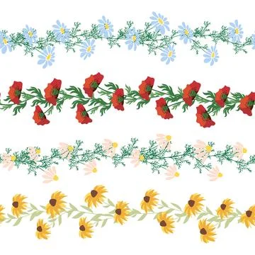 Chamomile horizontal border seamless pattern. Floral seamless border Stock Illustration