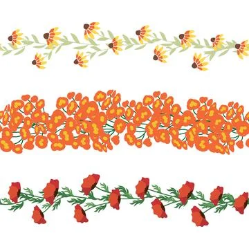 Chamomile horizontal border seamless pattern. Floral seamless border Stock Illustration