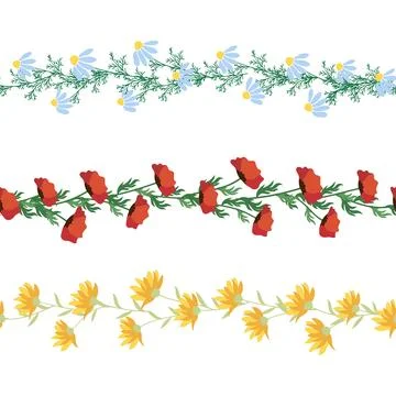 Chamomile horizontal border seamless pattern. Floral seamless border Stockillustratie