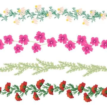 Chamomile horizontal border seamless pattern. Floral seamless border Stock Illustration