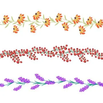 Chamomile horizontal border seamless pattern. Floral seamless border 스톡 일러스트