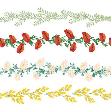 Chamomile horizontal border seamless pattern. Floral seamless border Stock Illustration