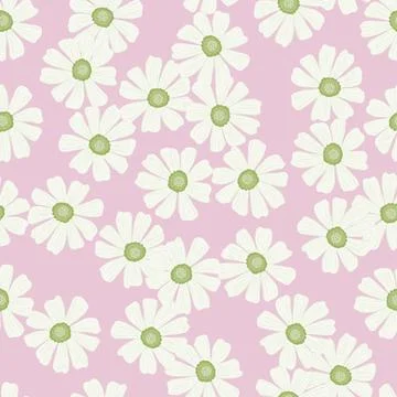 Chamomile pattern seamless in freehand style. Spring flowers on colorful back Illustrazione stock
