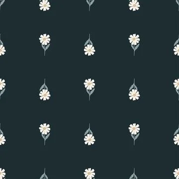 Chamomile pattern seamless in freehand style. Spring flowers on colorful back Illustrazione stock