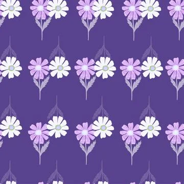Chamomile pattern seamless in freehand style. Spring flowers on colorful back Stock Illustration
