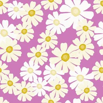 Chamomile pattern seamless in freehand style. Spring flowers on colorful back 스톡 일러스트