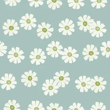 Chamomile pattern seamless in freehand style. Spring flowers on colorful back Stock Illustration