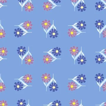 Chamomile pattern seamless in freehand style. Spring flowers on colorful back Illustrazione stock