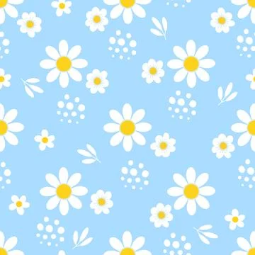 Chamomile seamless pattern. Daisy girl print, springtime flowers trendy fabric Stock Illustration