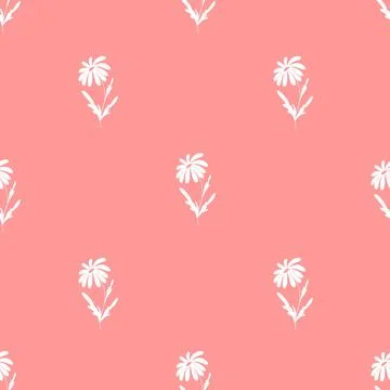 Chamomile silhouette seamless pattern. Flowers and plants. Vector minimalist 스톡 일러스트