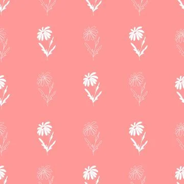 Chamomile silhouette seamless pattern. Flowers and plants. Vector minimalist Illustrazione stock