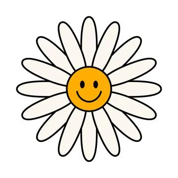 Chamomile with smiling face. Vector isolated flat illustration. Stock Illustration
