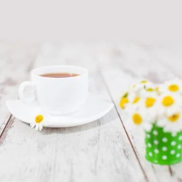 Chamomile tea in a mug Stock Photos