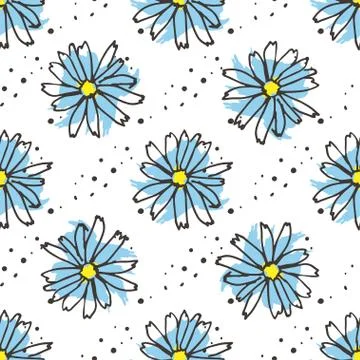 Chamomile tea seamless pattern. Organic herbal hot drinks pakage design Stock Illustration