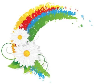 Chamomiles and rainbow Stock Illustration