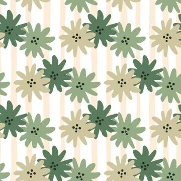 Chamomiles flowers seamless pattern on lines background. Pretty daisies flora Illustrazione stock