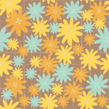 Chamomiles flowers seamless pattern in retro style. Vintage daisies floral en Stock Illustration