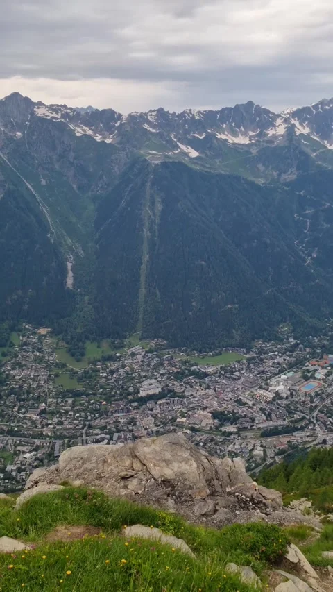 Chamonix aerial panoramic view. Chamonix Mont Blanc is a commune and town  Stock Footage 284452880