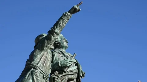 Chamonix: Balmat statue, first ascension of Mont Blanc in August 8, 1786 Stock Footage 83373222