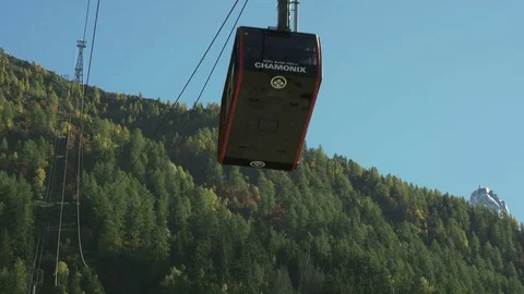Chamonix Cable Car with Passengers Passes Overhead Stock Footage 82673238