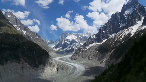 Chamonix, view of the glacier "Mer de Glace" with  a serious retreat of glaciers Stock Footage 39596904