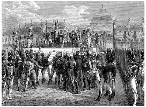 The Champ de Mai distribution flags, vintage engraving. イラスト素材