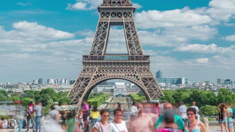 Champ de Mars and the Eiffel Tower timelapse in a sunny summer day. Paris Stock Footage 141988544