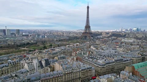 Champ de Mars and Tour Eiffel, Paris in France. Aerial backward and Video stock 266219252