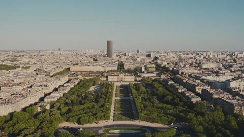 Champ de Mars gardens and Paris cityscape from Eiffel Tower, 4K Видео 344980595