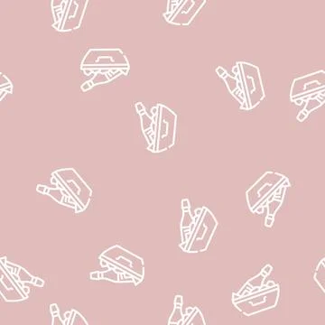 Champagne alcoholic drink line vector seamless pattern 스톡 일러스트