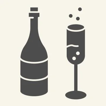 Champagne and glass solid icon. New Year celebration glyph style pictogram on イラスト素材