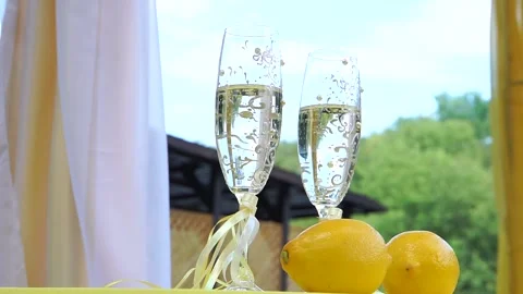 Champagne and lemons Stock Footage 138385387