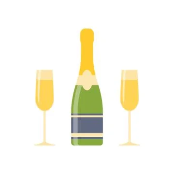 Champagne and two glasses. Illustration