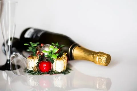 Champagne bottle and decoration for New Year's Eve Stock Photos